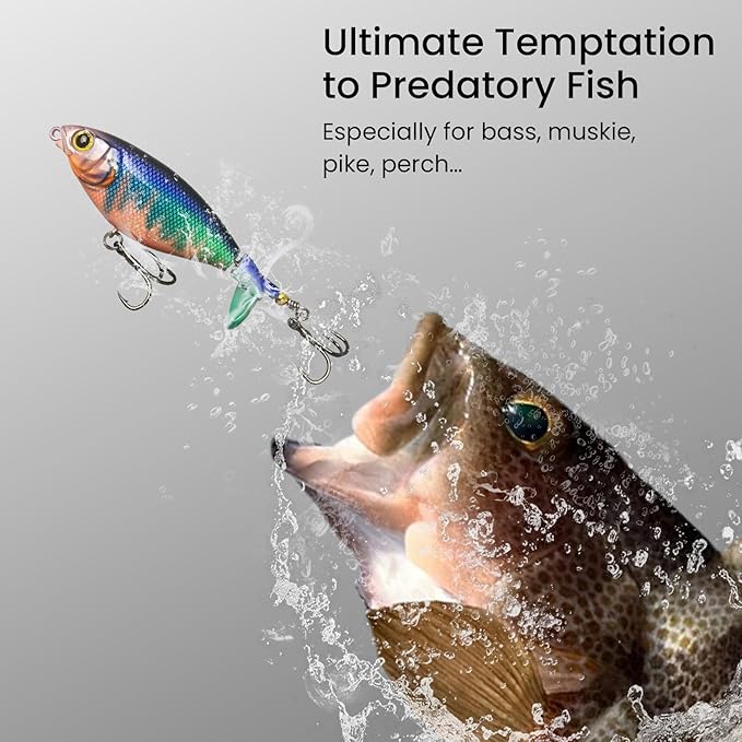 Pristis 3 pcs Topwater Fishing Plopper Lures, Floating Popper Bait Set with Chemically Sharpened Hooks for Saltwater Freshwater, Top Water Plopping Swimbait Teaser for Bass Tuna Perch Pike Crappie