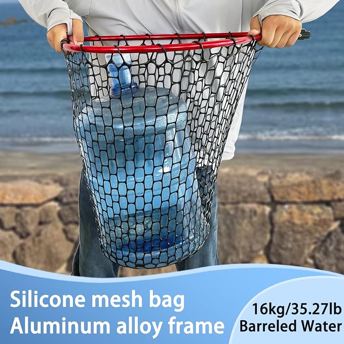 Telescoping Metal Lock Fishing Net with Handle Red Green 64" 52" Rubber Fish Net - Adjustable Length Lightweight Foldable Large Big Collapsible Extendable Fishing Net