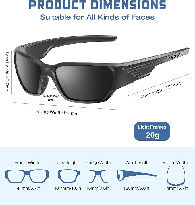Men's Polarized Fishing Sunglasses, UV400 Wrap Around Sports Sunglasses, Floatable Anti-Glare Eyewear for Runing