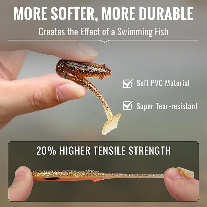TRUSCEND Shadtale Easy Catch Soft Fishing Lures, Unique Vibration and Action for Various Rigs, Paddle Tail Swimbaits Trailer for Bass, Trout, Crappie, Walleye, Redfish, Saltwater & Freshwater Fishing