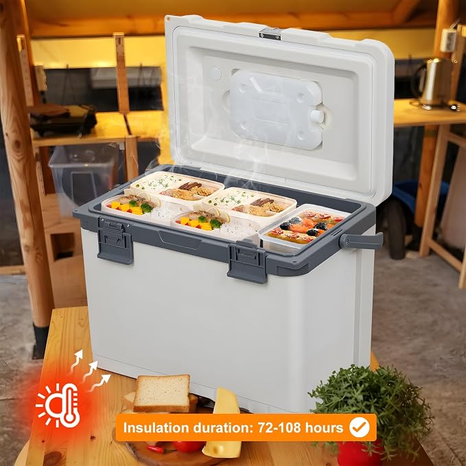 Ultra-Light 30 Quart Hard Cooler Insulated Portable Ice Chest Box for Drink, Beverage, Beach, Camping, Picnic, Fishing, Boat, Barbecue, 30% Lighter Than Rotomolded Coolers Keeps Ice for 3+ Days