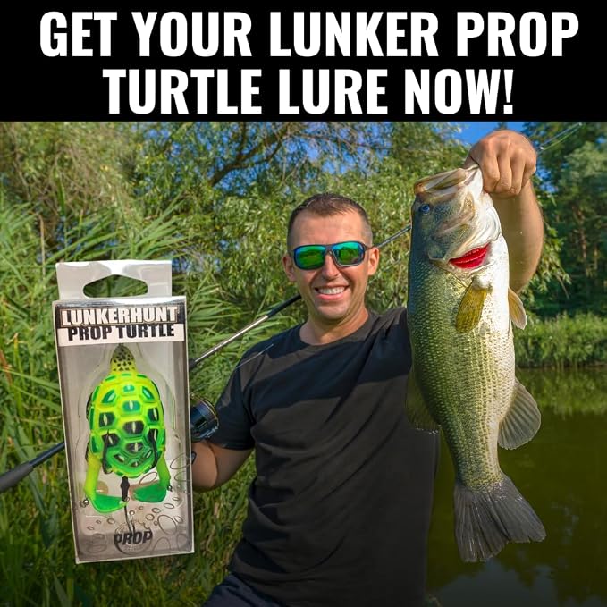 Lunkerhunt - Turtle Prop Lure | Topwater Best Bass Fishing Lure (3 Sharp Wide Gap Hooks) | Trout Lure Hollow Body | Unique Fishing Lures for Freshwater | Double Loud Propeller Feet
