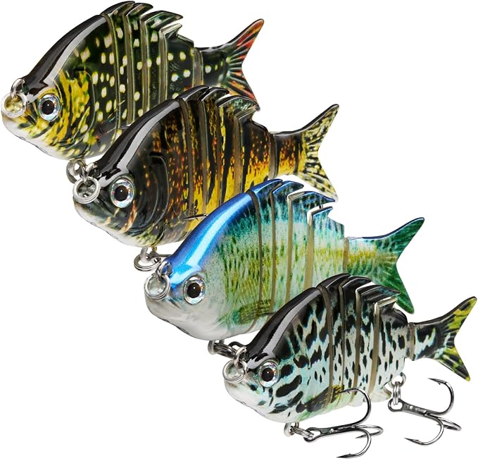 Bassdash SwimPanfish 2.5”/0.34oz Hard Bluegill Swimbaits Multi Jointed Topwater Trout Bass Fishing Crank Lure,Pack of 4