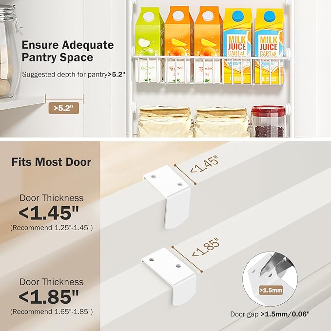 Delamu Over The Door Pantry Organizer, 5-Tier Pantry Door Organizers and Storage with Adjustable Basket, Metal Hanging Spice Rack, Seasoning Organizer, Door Organizer for Home Kitchen Bathroom, White