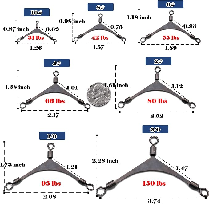 FishTrip 3 Way Swivel Fishing - 15pcs 3way Rolling Swivels Fishing Tackle Stainless Steel for Fishing Rigs Saltwater