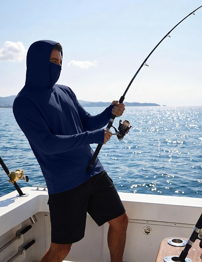 COOFANDY Mens UPF 50+ Sun Protection Hoodie with Mask Lightweight Long Sleeve SPF Fishing Shirts UV Hiking Running Rash Guard