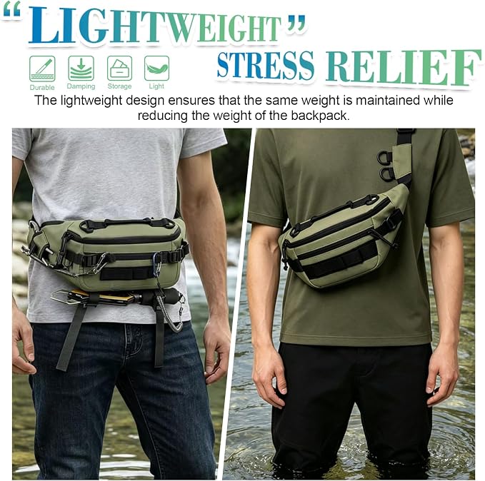 Fishing Waist Pack, Waterproof Fanny Pack with Two Tackle Boxes, Portable Sling Bag for Women & Men, Oxford Fabric, Orange