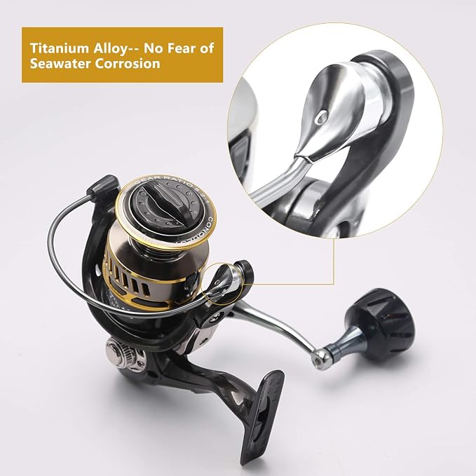 SANLIKE Spinning Reel Fishing Reel for Saltwater or Freshwater | Carbon Fiber 40.5 Lbs Max Drag 7+1 Stainless BB Ball Bearing 5.2:1 Gear Ratio Size 3000