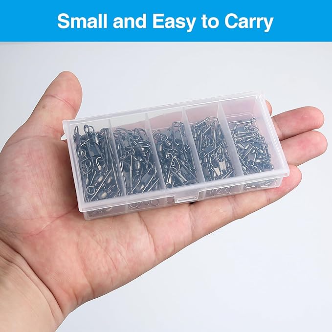 Realure 100 Pcs Fishing Swivels and Clips, Safety Snaps Swivels Fishing Tackle, Sea Fishing Swivels, Rolling Swivel for Quick Change Swivels Fishing Hook to Line Connectors (7# 8# 10# 12# 14#)