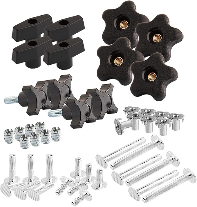 POWERTEC 71174 T Track Knob Kit, 5/16-18 Threaded Bolts and Washers, 46 Piece Set, T Slot Bolts, T Track Accessories for Woodworking Jigs and Fixtures