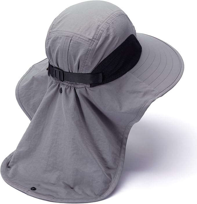 BASSDASH UPF 50+ Unisex Water Resistant Wide Brim Sun Hat with Large Neck Flap Ponytail Fishing Hat for Men Women