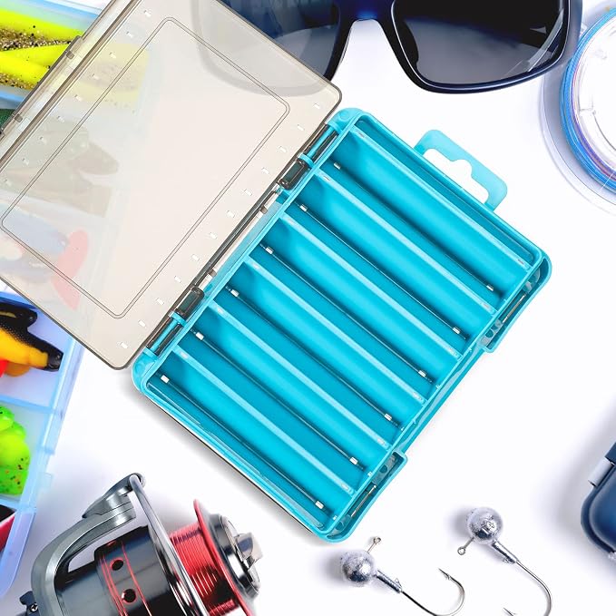 Junkin 6 Pcs Double Sided Fishing Lure Box 12 Compartments Tackle Box Organizers Plastic Waterproof Storage Case Container Visible Tackle Storage Trays for Bait Squid Jig Minnows Hooks