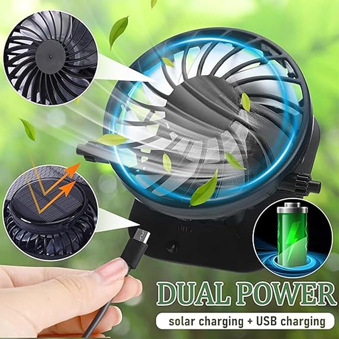 Chuarry Wide Brim Sun Hat with 2 Solar Fans and Neck Flap Outdoor Solar Powered USB Charging Bucket Fishing Hat for Men Women