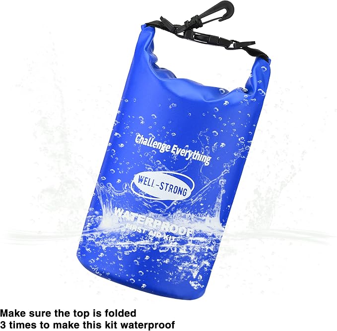 Emergency First Aid Kit for Boating, Fishing & Kayaking – Waterproof Medical Supplies with Roll Top Design, 2L Capacity, Blue