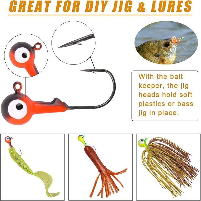 Fishing Jig Heads Hooks Set, 75pcs Assorted Round Jig Head Fishing Lures Crappie Jig Heads Hooks for Bass Trout Crappie Walleye Saltwater Freshwater Fishing Tackle
