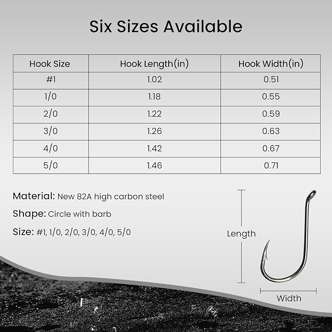 Pristis 25 Pack High Carbon Steel Fishing Hooks, Reinforced EWG Circle Octopus Round Bend 60 Degree Wide Gap Strong Barbed Worm Fish Hook Jig Bait Rig for Saltwater Freshwater Bass Tuna Walleye Trout