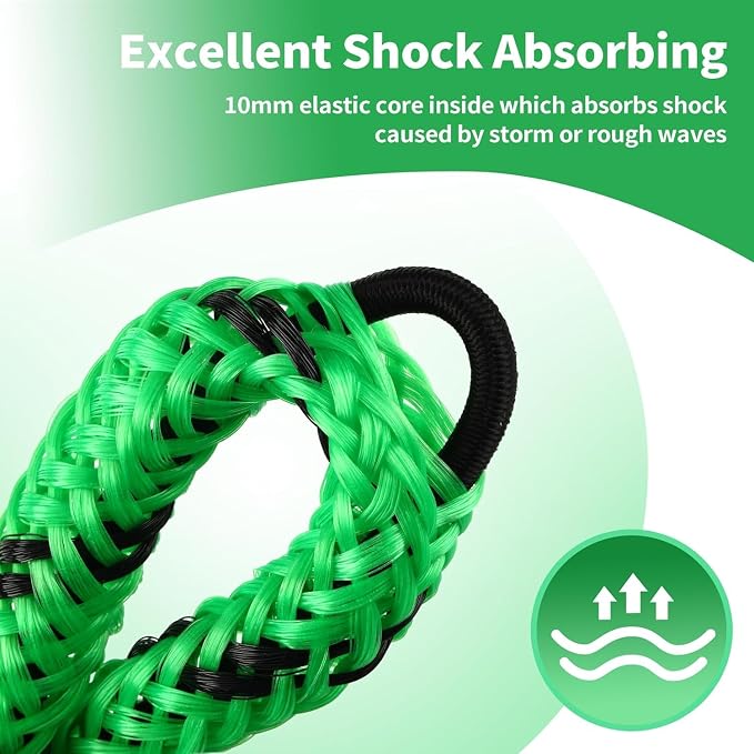 Boat Bungee Dock Lines, Mooring Rope with Stainless Steel Clip,Boat Ropes for Docking, Boat Accessories, Suit for PWC, Kayak, Seadoo, WaveRunner, Pontoon, Bass Boat, 4ft (Green&Black)