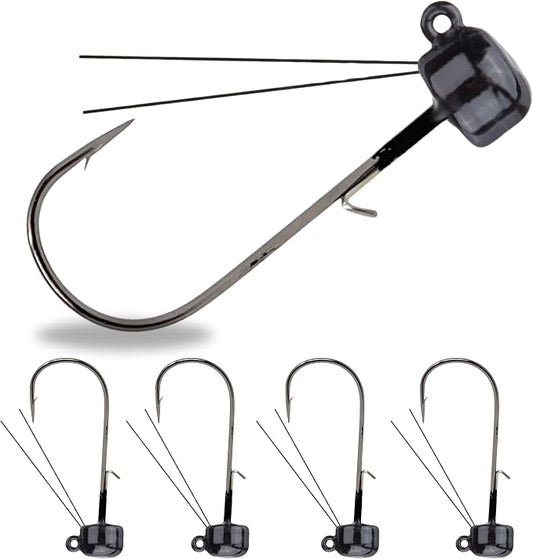 Reaction Tackle Tungsten Mushroom Head Jig Heads, Ned Rig Shroom Jigs for Finesse Bass Fishing, Stand Up Bait with Weedless and EWG Hook Options (5-Pack)