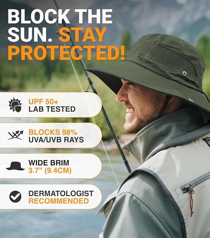 GearTOP Safari Hat for Men Sun Hats for Women UV Protection UPF 50+ Fishing, Gardening, Hiking Hat (22-23 1/2")