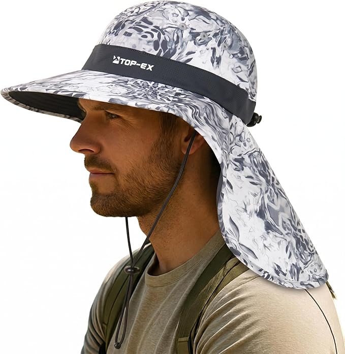 TOP-EX Cooling Sun Hat with Neck Flap – UPF 50+ Wide Brim Breathable Hat for Hiking, Fishing & Big Heads