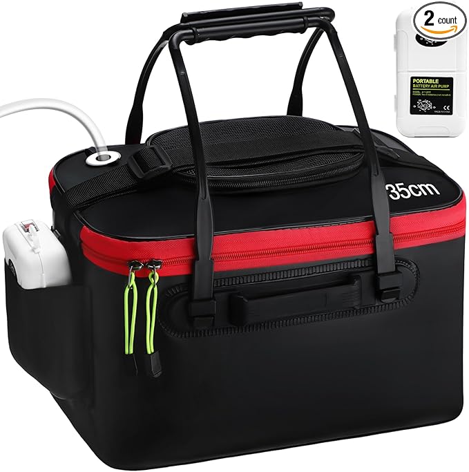 2 Pcs Fishing Bucket and Live Bait Aerator, Foldable Multi Functional Live Bucket Portable Quiet Aerator Outdoor Camping Fishing EVA Bag