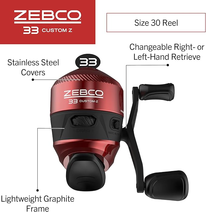 Zebco 33 Custom-Z Spincast Reel and 2-Piece Fishing Rod Combo, 6-Foot Fiberglass Rod with Split-Grip EVA Handle, Quickset Anti-Reverse Fishing Reel with Bite Alert
