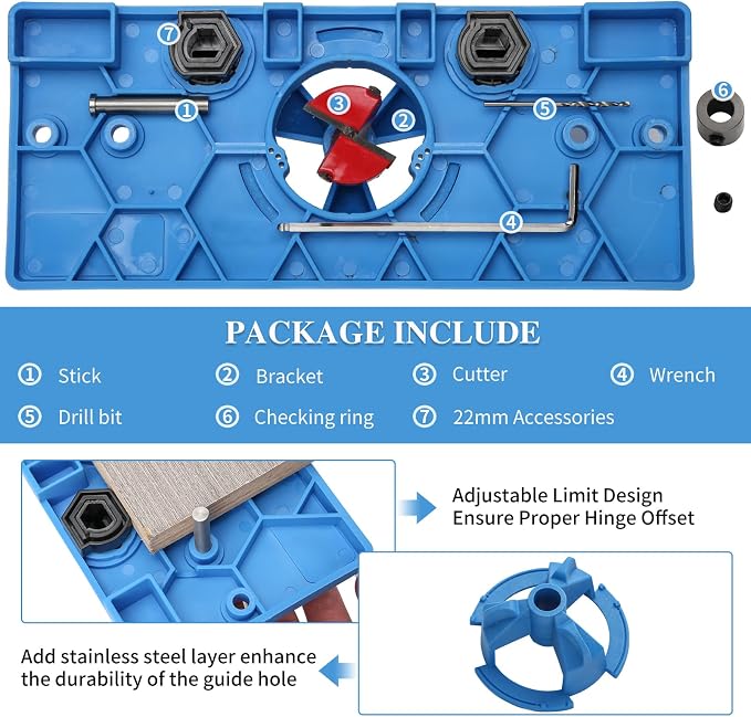 35mm Hinge Jig Concealed Hinge Hole Saw Jig Higne Drilling Jig Hole Guide Woodworking for Kitchen Cabinet Door Hinge
