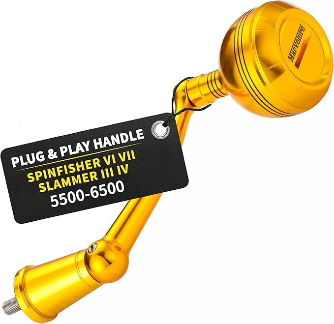 Foldable Power Handle for Penn Spinfisher VI VII Slammer III IV (Not for Spinfisher Long Cast/V/SS) (Gold, Slammer/Spinfisher 5500-6500 Thread)