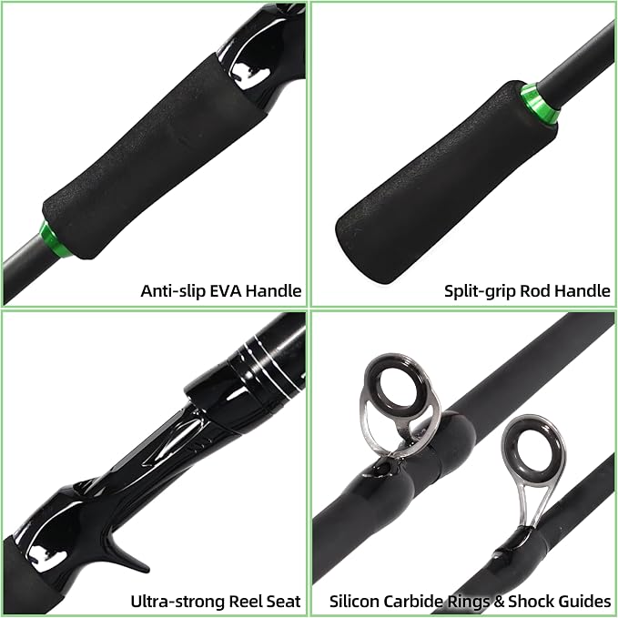 Kilitn Fishing Rod and Reel Combo, Green Color Baitcasting Combo Baitcast Reel, 2-Piece Baitcaster Rod, Durable Fiberglass with Comfortable EVA Handle
