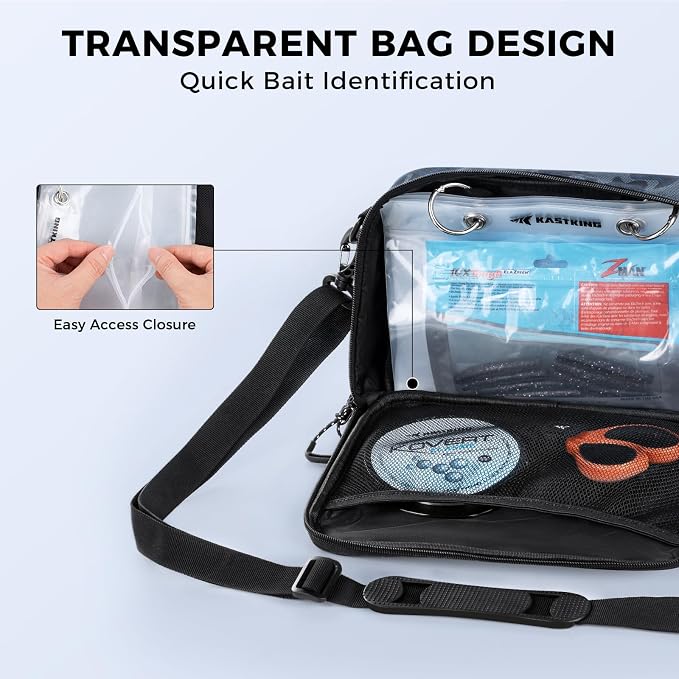 KastKing BaitSpace Detachable Bait Binder Tackle Bag – Large Clear Sleeves, Durable 900D Water-resistant Fabric, Soft Plastic Bait Storage For Hooks, Sinkers & Fishing Accessories
