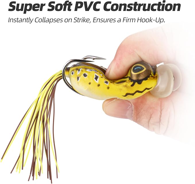 Soft Frog Lures, Topwater Swimbaits for Bass Fishing, Realistic PVC Design, Weedless Hooks, Perfect for Freshwater & Saltwater, Effective Fishing Lures for Pike & Snakehead