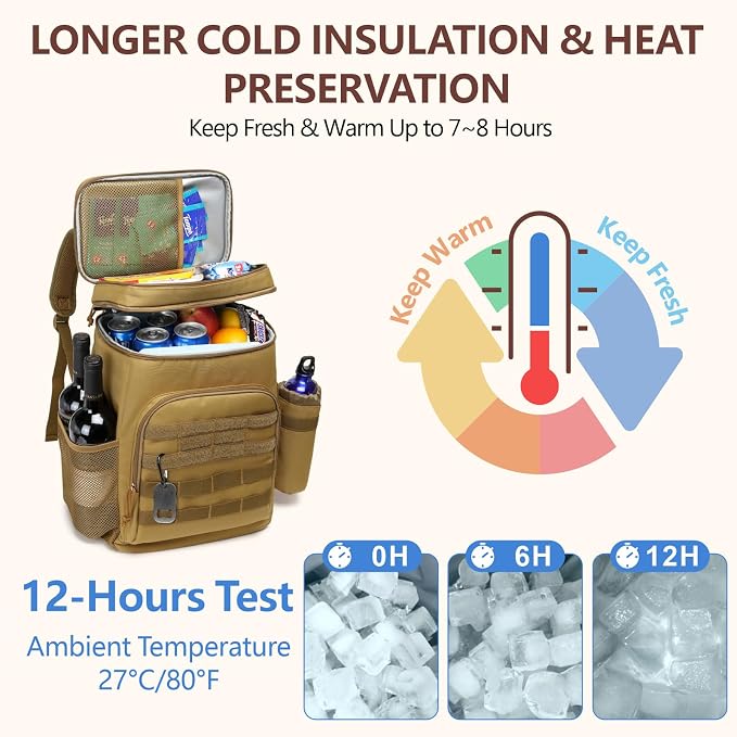 TACTICISM Tactical Cooler Backpack Insulated Leak-Proof - 24L Heavy Duty Lunch Backpack for Men Women Adults, Soft Ice Chest Backpack as Gift Work Hiking Camping Fishing Accessories