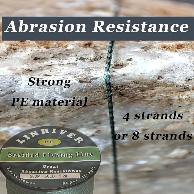 Braided Fishing Line, Strong Power, Great Abrasion Resistance, Thin Diameter, No Stretch, Low Memory and High Sensitivity(164/328/547/1093Yds) 10/15/20/30/40/50/60/70/80/100LB,4/8 Strands