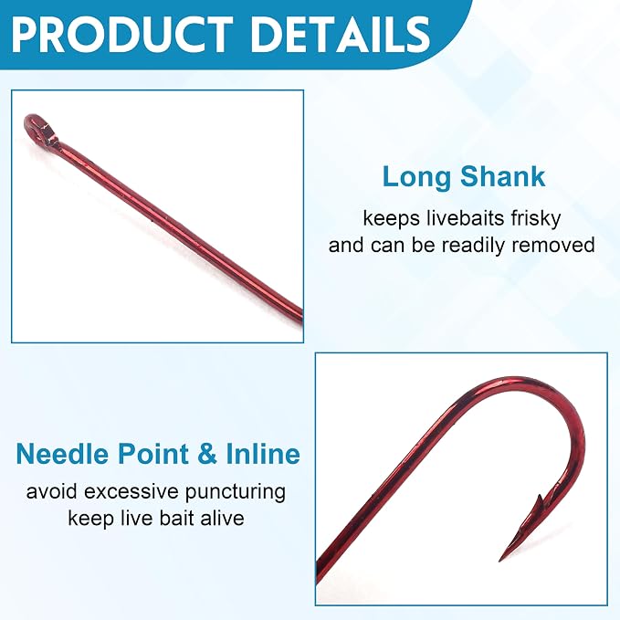 Crappie Panfish Fishing Hooks Aberdeen Hook Kit, 150pcs Fishing Hooks Long Shank Light Wire Crappie Hooks High Carbon Steel Live Bait Fishing Hook Freshwater Panfish Bass Catfish Trout Small Size