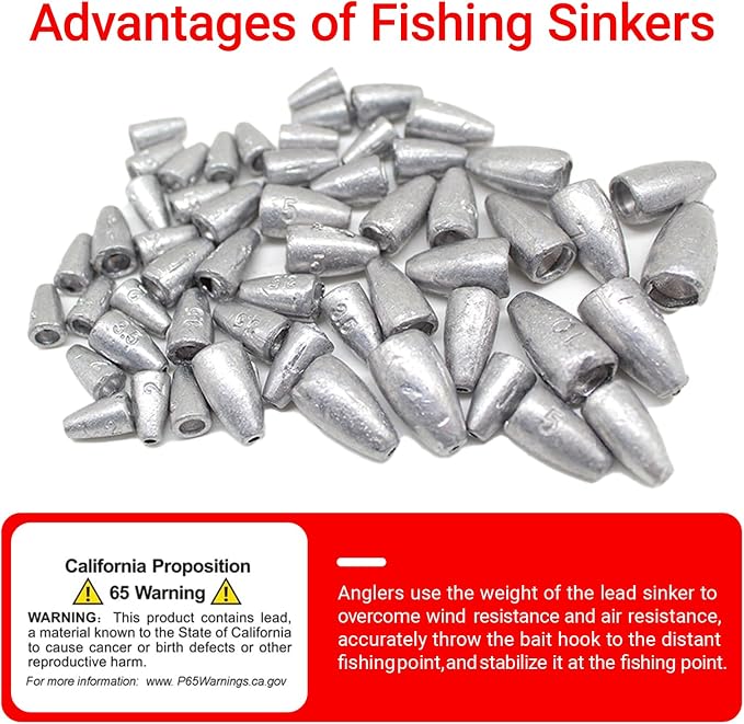 Fishing Weight Sinkers, 50pcs/55pcs Lead Worm Weights Fishing Sinkers for Bass Fishing Texas Rigs(2g/3.5g/5g/7g)