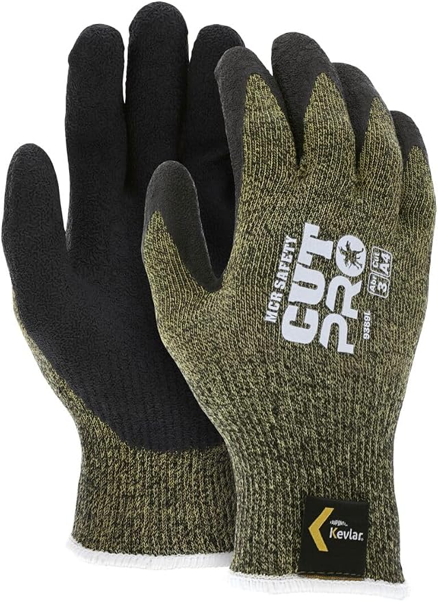 MCR Safety 9389XL KS-5 Kevlar/Stainless Steel 13 Gauge Men's Gloves with Latex Dip Palm and Fingers, Black, X-Large, 1-Pair