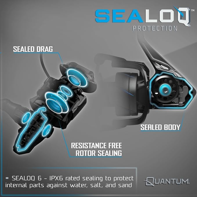 Quantum Benchmark Spinning Reel and Fishing Rod Combo, Graphite Composite Blank, 5+1 Bearings, Silver/Blue