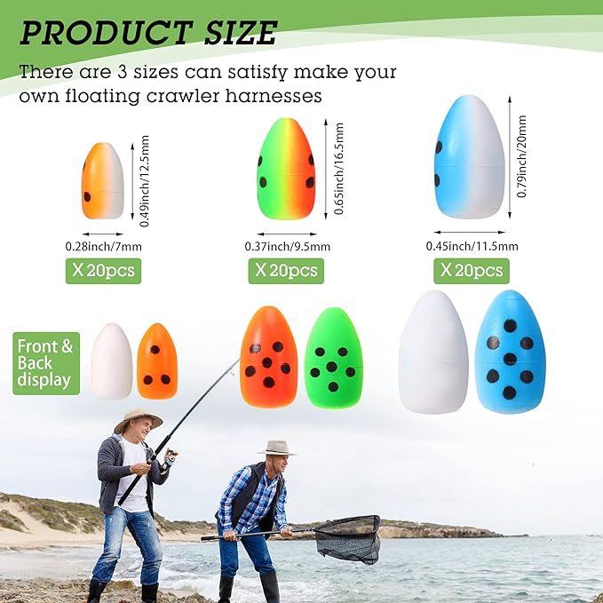 Skylety 60 Pieces Foam Floats Bullet Fishing Foam Snell Fishing Rig Floats Spinner Oval Pompano Rigs Fly Strike Indicators for Trout Catfish Walleye