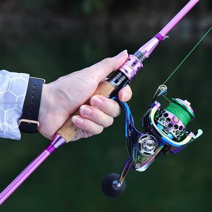 Sougayilang Spinning Rod Reel Combos,Colorful Two Pieces Spinning Pole with Smooth Strong Reel Available for Freshwater Bass Walleye Trout Fishing