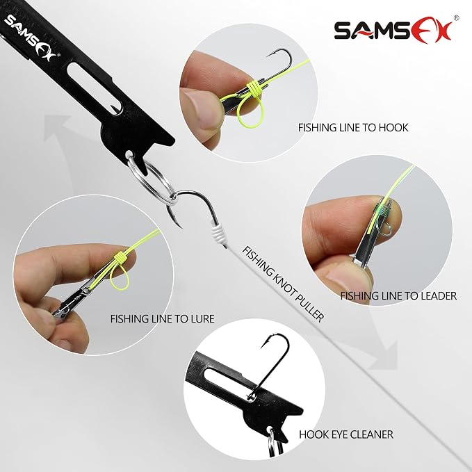 SAMSFX Fishing Stainless Steel Hook Tier, Knot Tying Tool, Loop Tyer, Hook Remover and Zinger Retractors Combo