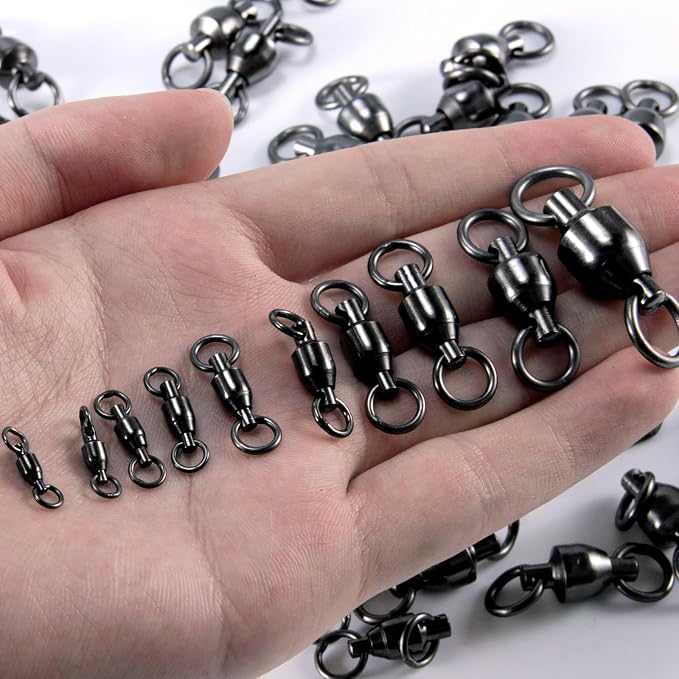 Alwonder 30-Pack Fishing Swivels Ball Bearing Swivels Fishing Tackle, High Strength Stainless Steel Solid Welded Rings Barrel Swivel Hook Line Connector with Black Nickel Coating Saltwater Freshwater