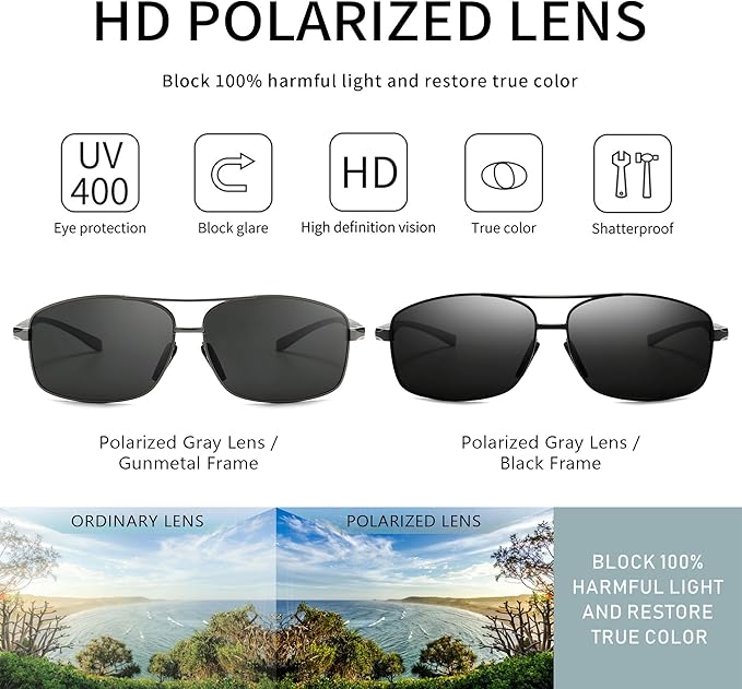 SUNGAIT Ultra Lightweight Rectangular Polarized Sunglasses Men UV400 Protection