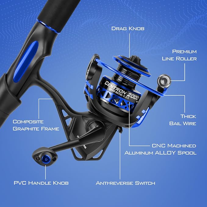 KastKing Centron Fishing Rod and Reel Combo, Spinning & Baitcasting Combos, IM6 Graphite 2Pc Blanks, Stainless Steel Guides with Ceramic Rings, Contoured EVA Handles & Fighting Butt