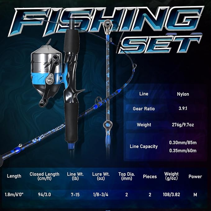 Sougayilang Spincast Fishing Rod and Reel Combo - 2-Piece Lightweight & Portable Casting Rod with Easy-to-Use Spincast Reel for Beginners, Youth, Freshwater Fishing