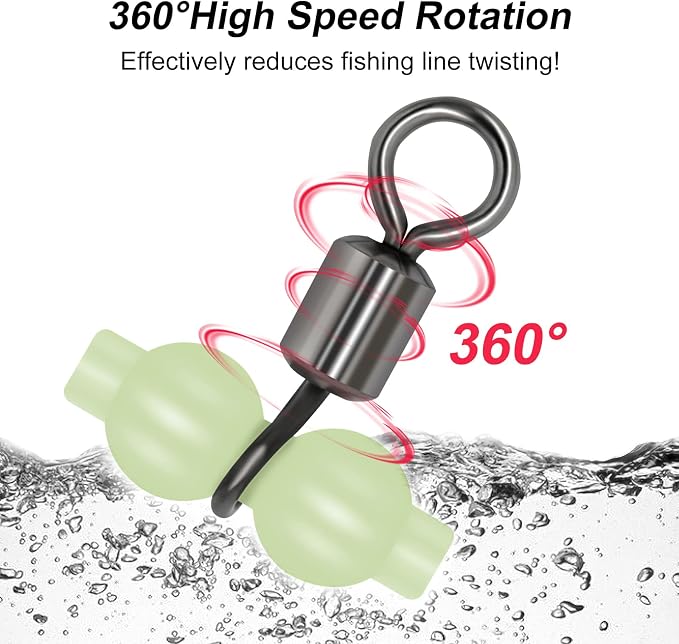 Goture Fishing Swivels, 3 Way Swivels Fishing Tackle, T Shape Cross Line Rolling Swivels with Luminous Beads Saltwater Freshwater,Three Way Fishing Swivels Barrel Swivels for Catfish Rig Surf Rig
