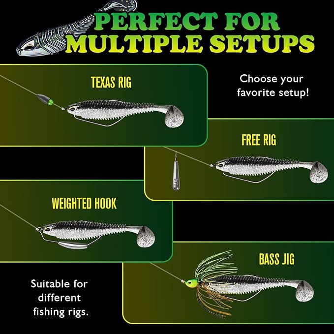 LUCKYFISHING Paddle Tail Swimbaits 10/16/20 PCS Fishing Lures Soft Plastic Lures for Trout Crappie Walleye Soft Baits for Bass Fishing Freshwater Saltwater 4.1/3.5/3/2.5 Inch