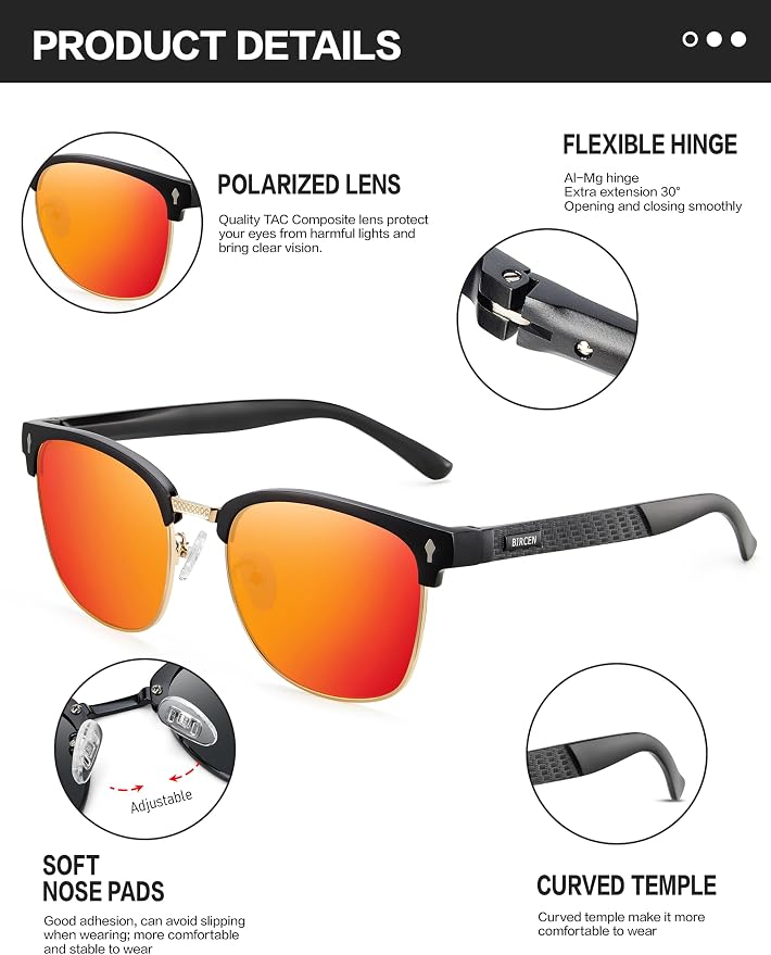 BIRCEN Mens Polarized Sunglasses for Driving: Al-Mg Metal UV Protection Sun Glasses Square Shades for Fishing Travel 2026