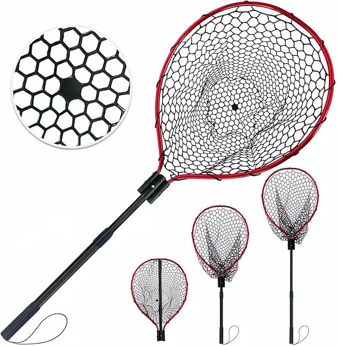 All Metal Telescoping Rubber Fishing Net with Handle Length: 59" Depth:19.7" Hoop: 26"x18" Large Silicone Fish Landing Net Pier/Kayak/Fishpond/Saltwater/Salmon Extendable Fishing Gear