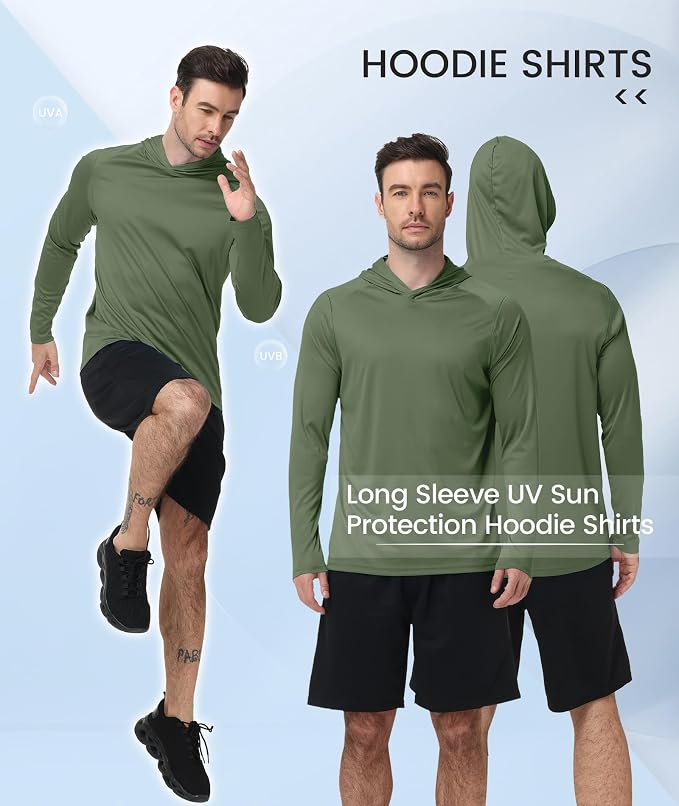 ZITY 3 Pack Men's Sun Protection Hoodie Shirt Fishing Shirts for Men UPF 50+ Long Sleeve Shirt Lightweight Rash Guard