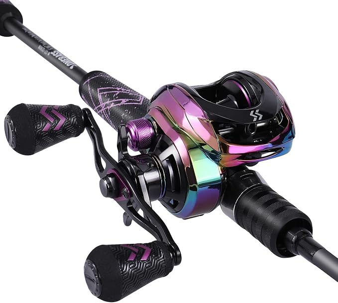 One Bass Fishing Rod and Reel Combo, Medium Fast Baitcasting Combo, 24-Ton Carbon Fiber 2 Pieces Fishing Poles with Baitcaster Reel Super Polymer Handle